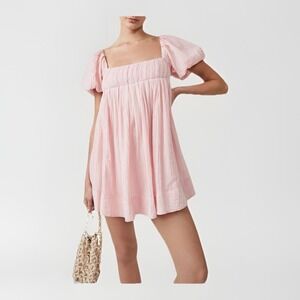 Free People Marina Mini Baby Doll Dress Size L Pink  Endless Summer Tie Back